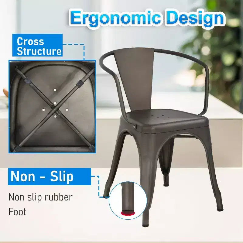 Lot de 4 chaises de salle à manger en métal pour patio, Noir/Marron