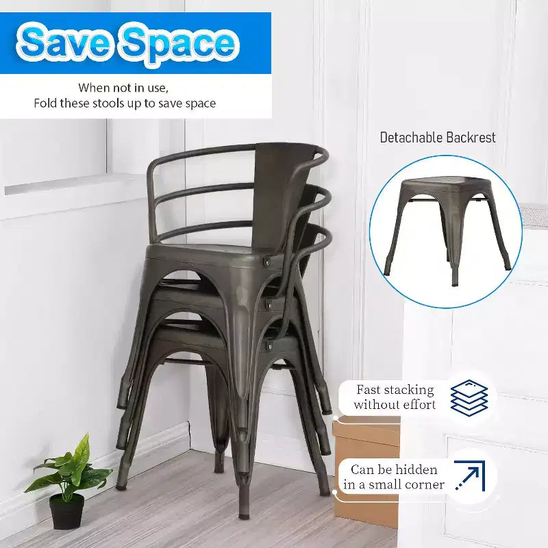 Lot de 4 chaises de salle à manger en métal pour patio, Noir/Marron