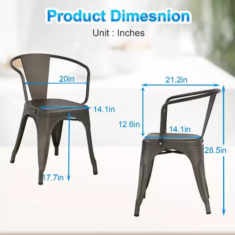 Lot de 4 chaises de salle à manger en métal pour patio, Noir/Marron