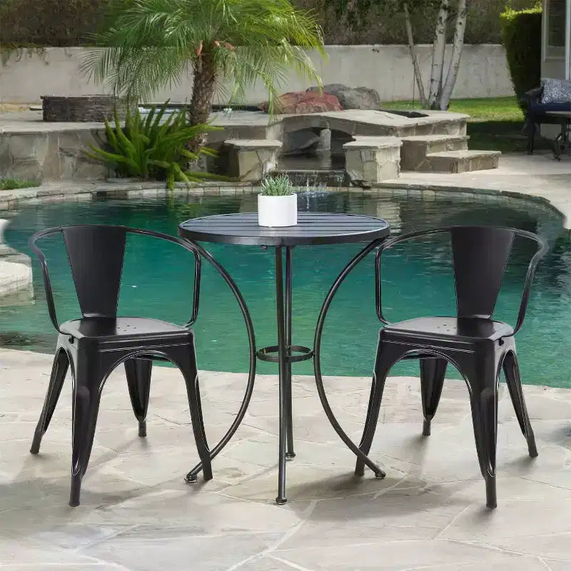 Metal Dining Chairs Set of 4 Patio Chairs, Black/Brown