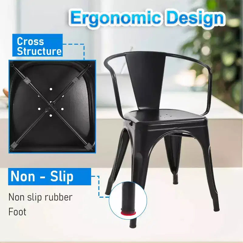 Metal Dining Chairs Set of 4 Patio Chairs, Black/Brown