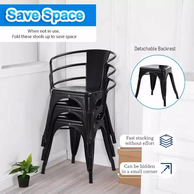 Lot de 4 chaises de salle à manger en métal pour patio, Noir/Marron