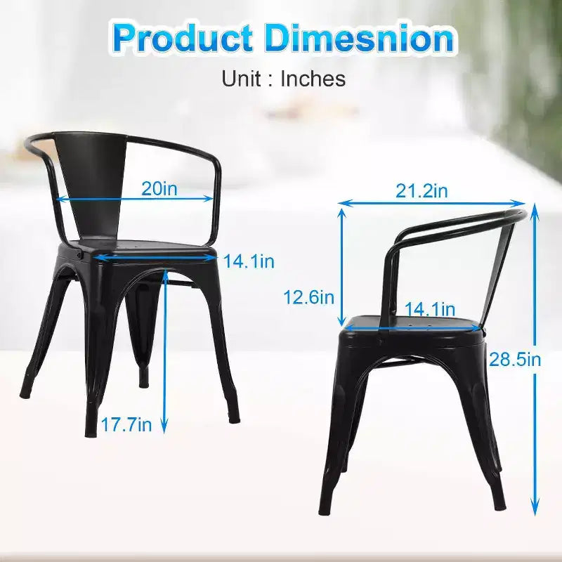 Lot de 4 chaises de salle à manger en métal pour patio, Noir/Marron