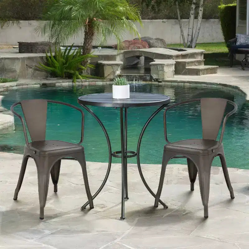 Lot de 4 chaises de salle à manger en métal pour patio, Noir/Marron