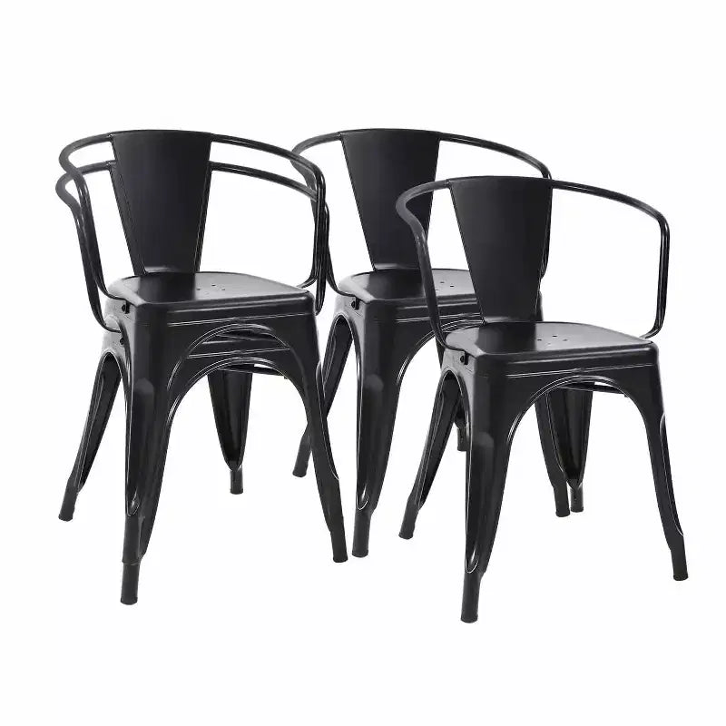 BestMassage Metal Dining Chairs Set of 4 Patio Chairs, Black/Brown