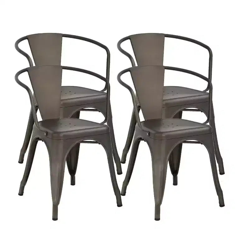 Metal Dining Chairs Set of 4 Patio Chairs, Black/Brown