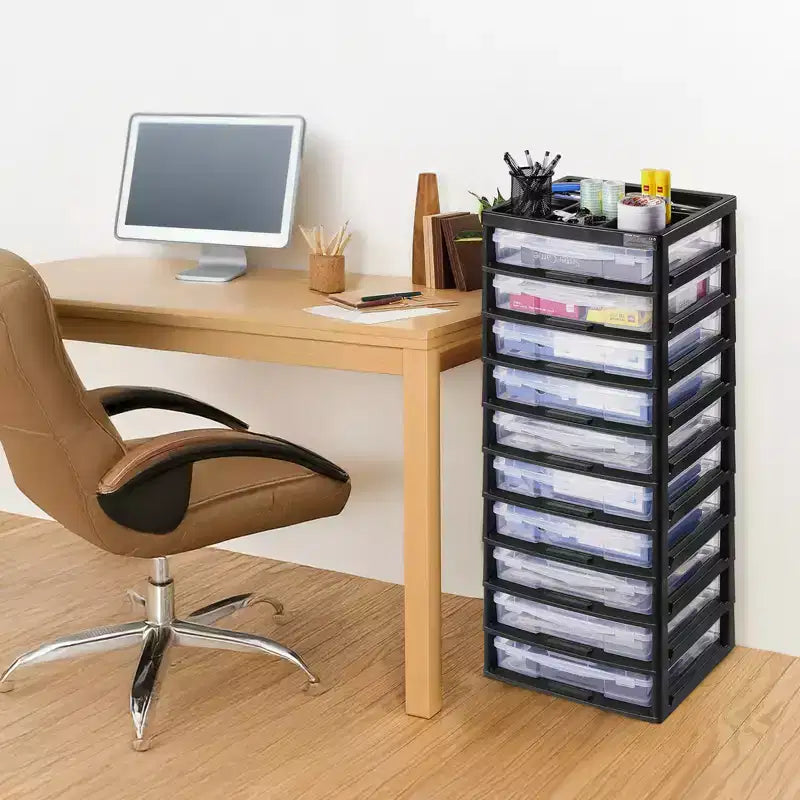 Plastic Storage Organizer, 10-Tier Large Capacity with Organizer Top, Black Frame Only, PP Material Multifunctional Scrapbook Storage, Black