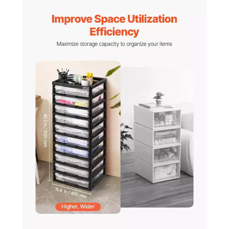 Plastic Storage Organizer, 10-Tier Large Capacity with Organizer Top, Black Frame Only, PP Material Multifunctional Scrapbook Storage, Black