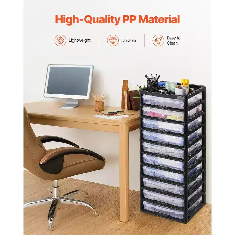 Plastic Storage Organizer, 10-Tier Large Capacity with Organizer Top, Black Frame Only, PP Material Multifunctional Scrapbook Storage, Black