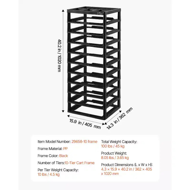 Plastic Storage Organizer, 10-Tier Large Capacity with Organizer Top, Black Frame Only, PP Material Multifunctional Scrapbook Storage, Black