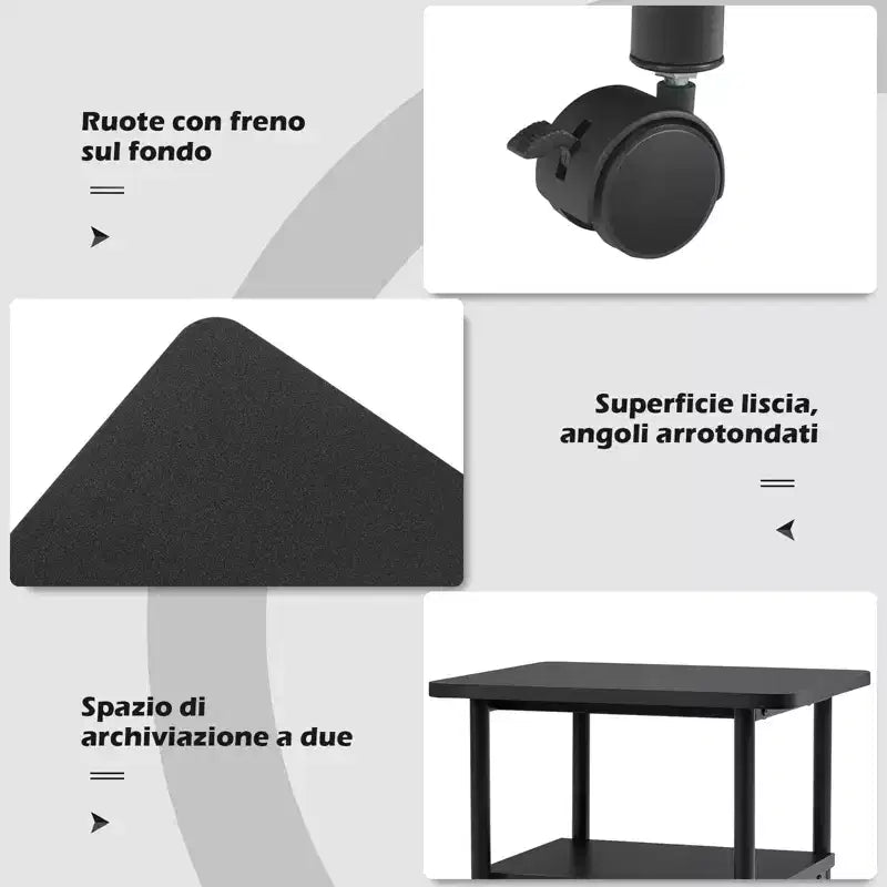 Chariot d'imprimante roulant à 2 niveaux sous le bureau avec 2 étagères de rangement, support d'imprimante pour bureau à domicile
