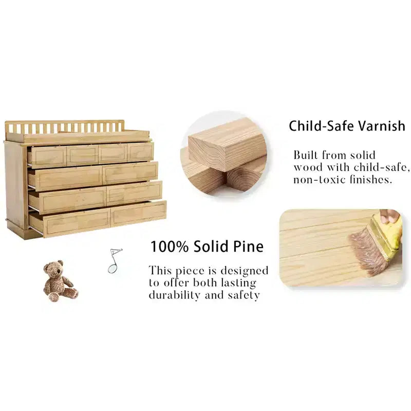 Table à langer et commode en bois de pin massif : plan à langer amovible, tiroirs de rangement, essentiel de puériculture tout-en-un pour les parents