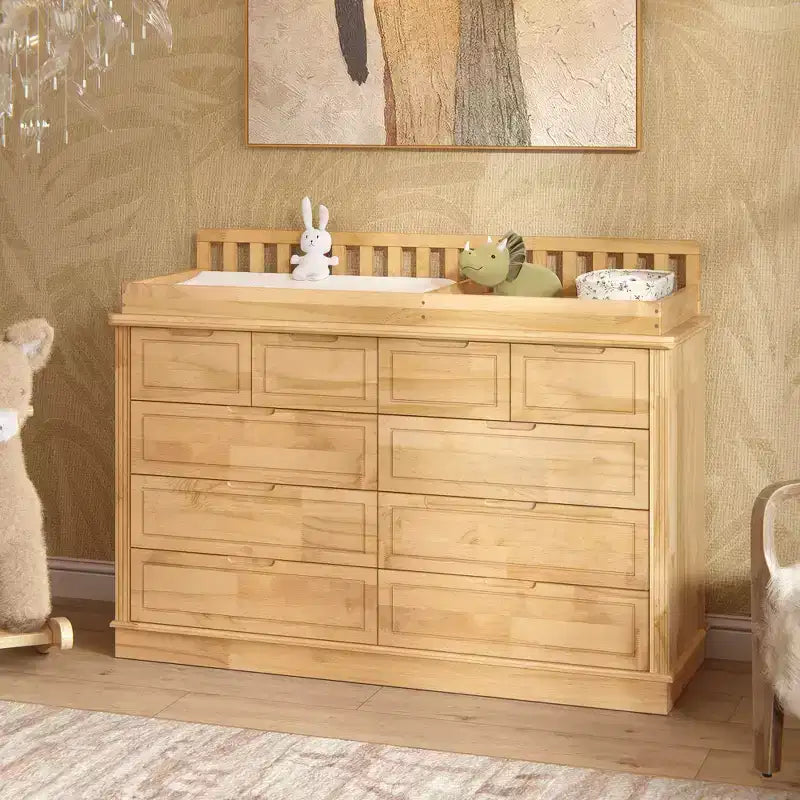 Solid Pine Wood Diaper Changing Table & Dresser: Removable Station,Drawer Storage, All-in-One Nursery Essential for Parents