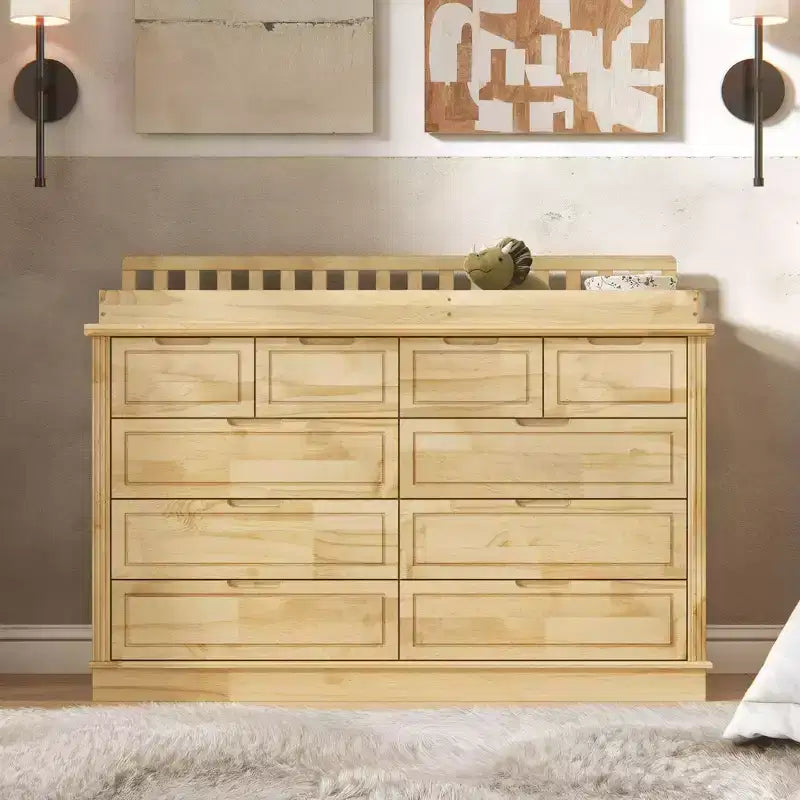 Table à langer et commode en bois de pin massif : plan à langer amovible, tiroirs de rangement, essentiel de puériculture tout-en-un pour les parents