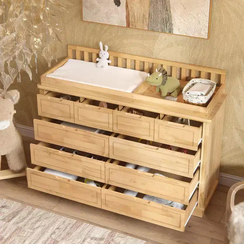 Table à langer et commode en bois de pin massif : plan à langer amovible, tiroirs de rangement, essentiel de puériculture tout-en-un pour les parents