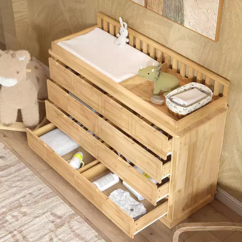 Table à langer et commode en bois de pin massif : plan à langer amovible, tiroirs de rangement, essentiel de puériculture tout-en-un pour les parents