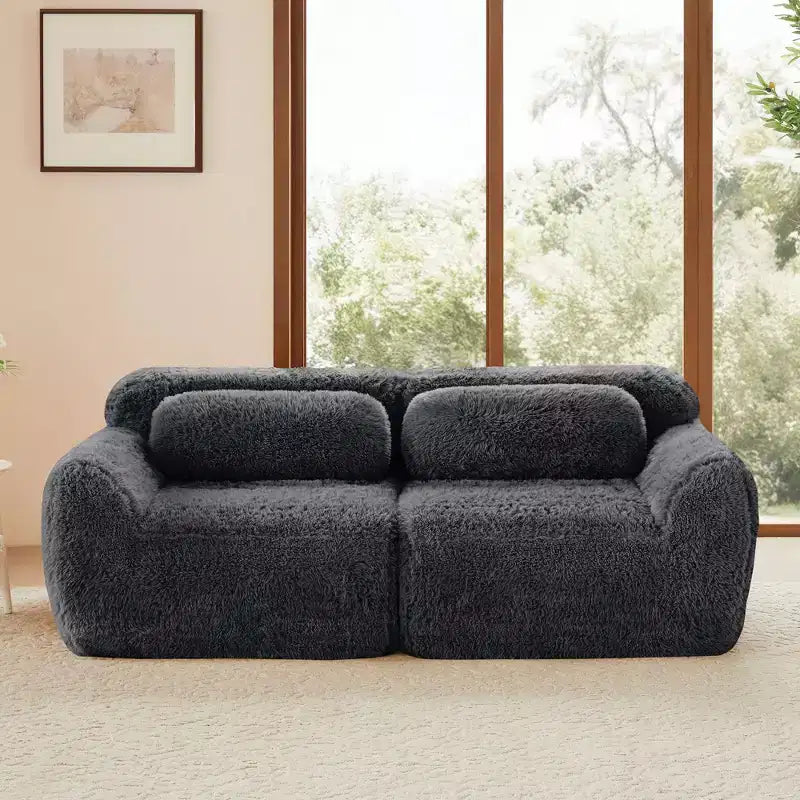 Canapé sectionnel modulaire rose 2 places de 203,96 cm avec coussins de traversin et éponge haute densité 32D pour salons