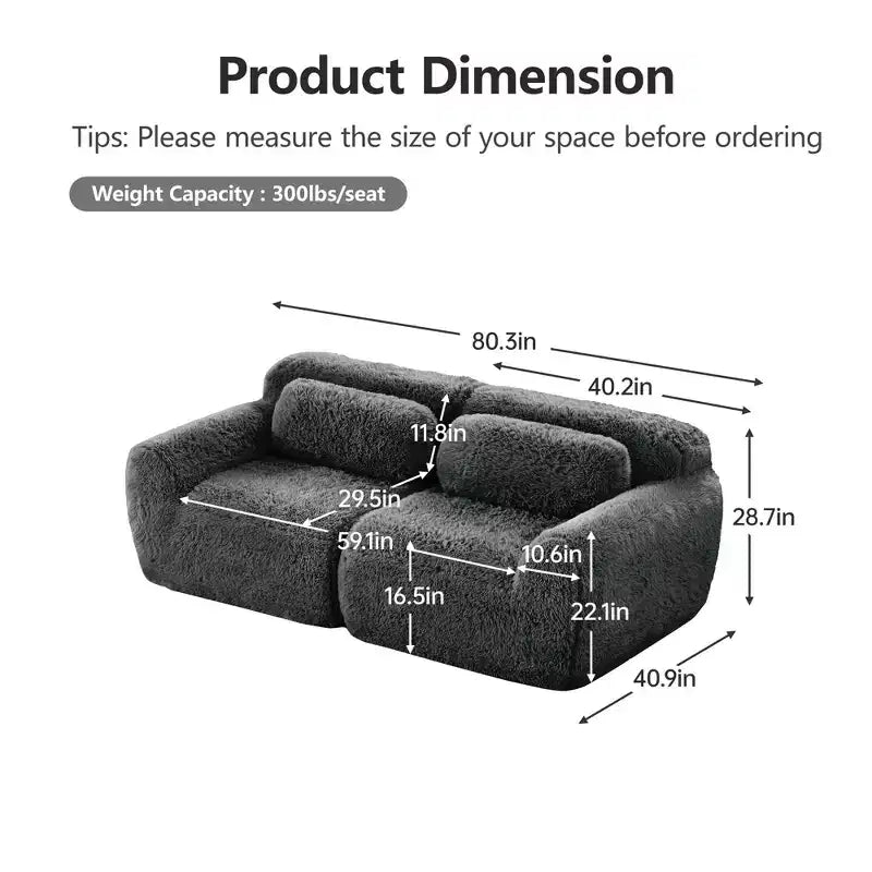 Canapé sectionnel modulaire rose 2 places de 203,96 cm avec coussins de traversin et éponge haute densité 32D pour salons