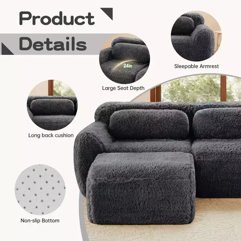 Canapé sectionnel modulaire rose 2 places de 203,96 cm avec coussins de traversin et éponge haute densité 32D pour salons