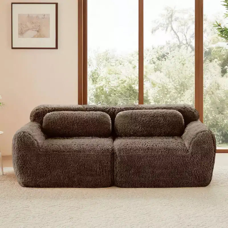 80.3 inch 2-seater Pink Modular Sectional Sofa Couches With Throw Pillows 32D High Density Sponge for Living Rooms