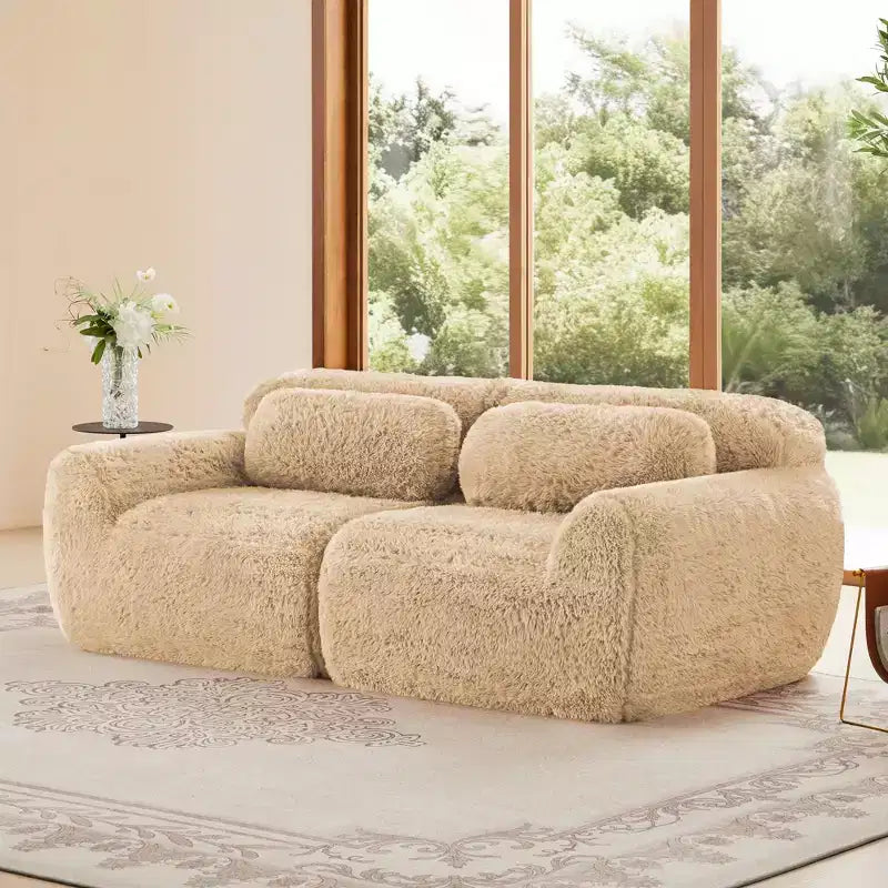 Canapé sectionnel modulaire rose 2 places de 203,96 cm avec coussins de traversin et éponge haute densité 32D pour salons