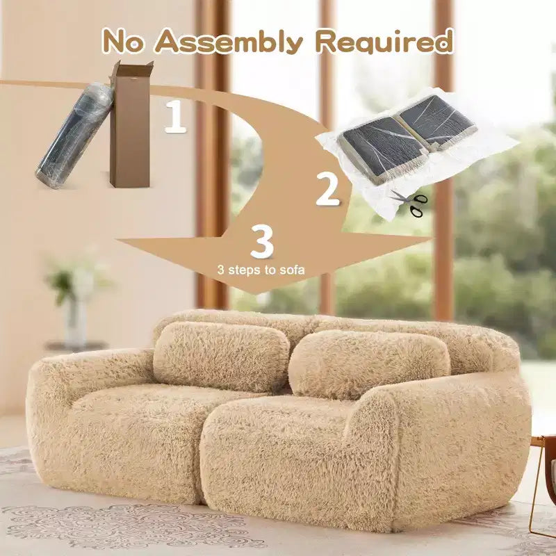 Canapé sectionnel modulaire rose 2 places de 203,96 cm avec coussins de traversin et éponge haute densité 32D pour salons