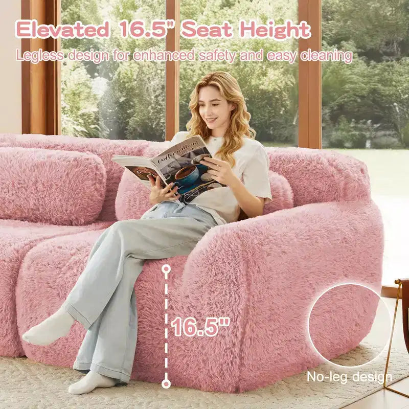 Canapé sectionnel modulaire rose 2 places de 203,96 cm avec coussins de traversin et éponge haute densité 32D pour salons