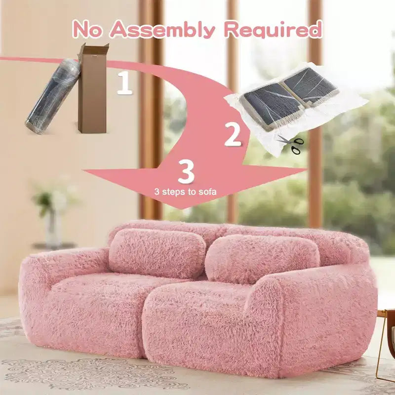 Canapé sectionnel modulaire rose 2 places de 203,96 cm avec coussins de traversin et éponge haute densité 32D pour salons