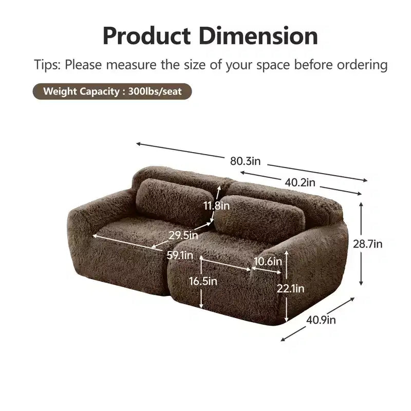 80.3 inch 2-seater Pink Modular Sectional Sofa Couches With Throw Pillows 32D High Density Sponge for Living Rooms