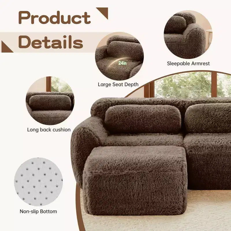 Canapé sectionnel modulaire rose 2 places de 203,96 cm avec coussins de traversin et éponge haute densité 32D pour salons
