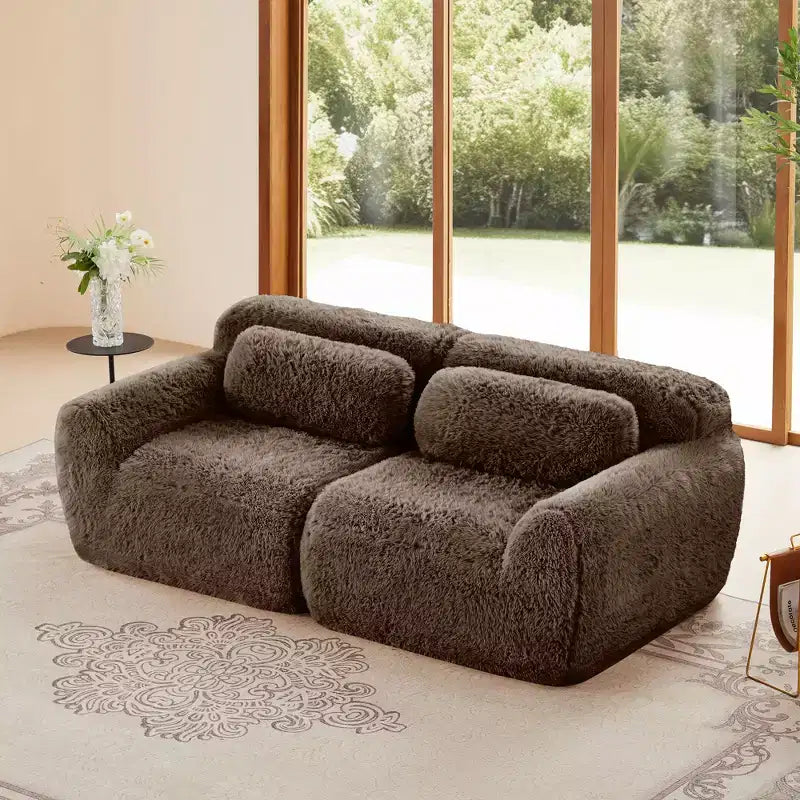 80.3 inch 2-seater Pink Modular Sectional Sofa Couches With Throw Pillows 32D High Density Sponge for Living Rooms