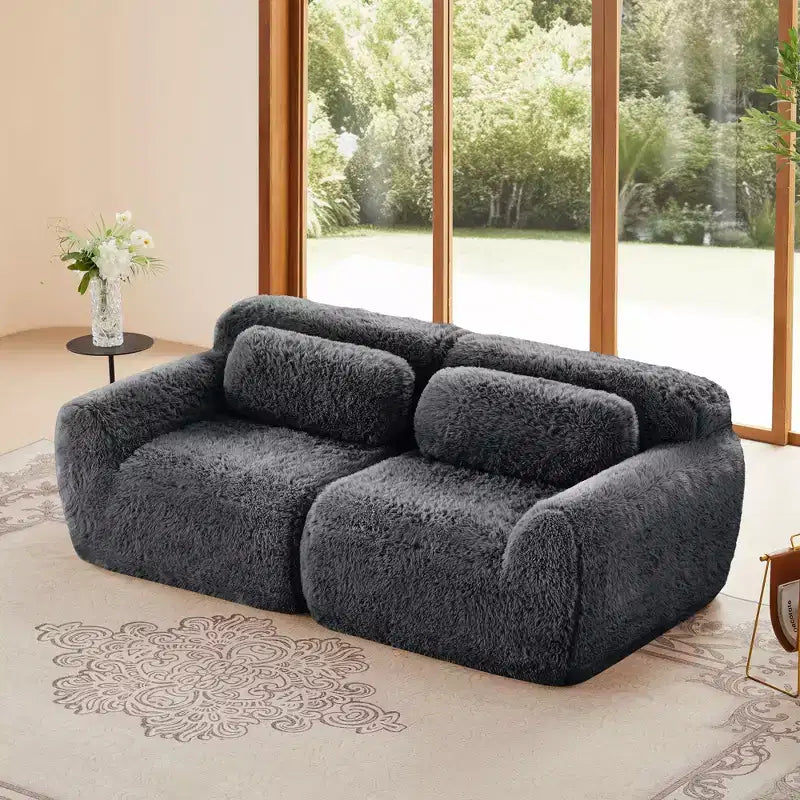 80.3 inch 2-seater Pink Modular Sectional Sofa Couches With Throw Pillows 32D High Density Sponge for Living Rooms