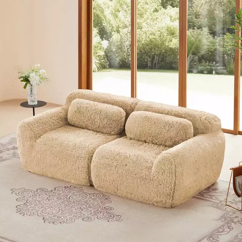 80.3 inch 2-seater Pink Modular Sectional Sofa Couches With Throw Pillows 32D High Density Sponge for Living Rooms