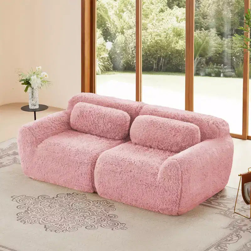 80.3 inch 2-seater Pink Modular Sectional Sofa Couches With Throw Pillows 32D High Density Sponge for Living Rooms