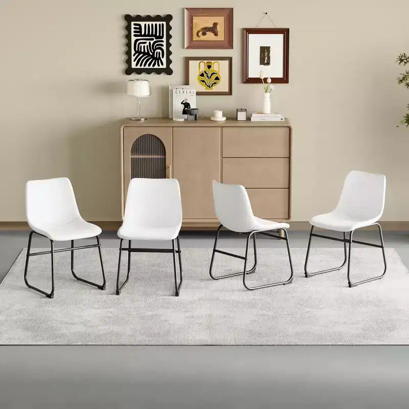MAYEERTY Set of 4 PU Leather Chairs, Modern Industrial Chairs for Kitchen Dining Room Living Room, White