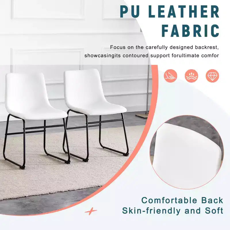 Set of 4 PU Leather Chairs, Modern Industrial Chairs for Kitchen Dining Room Living Room, White