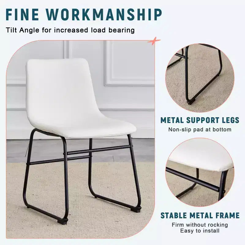 Set of 4 PU Leather Chairs, Modern Industrial Chairs for Kitchen Dining Room Living Room, White