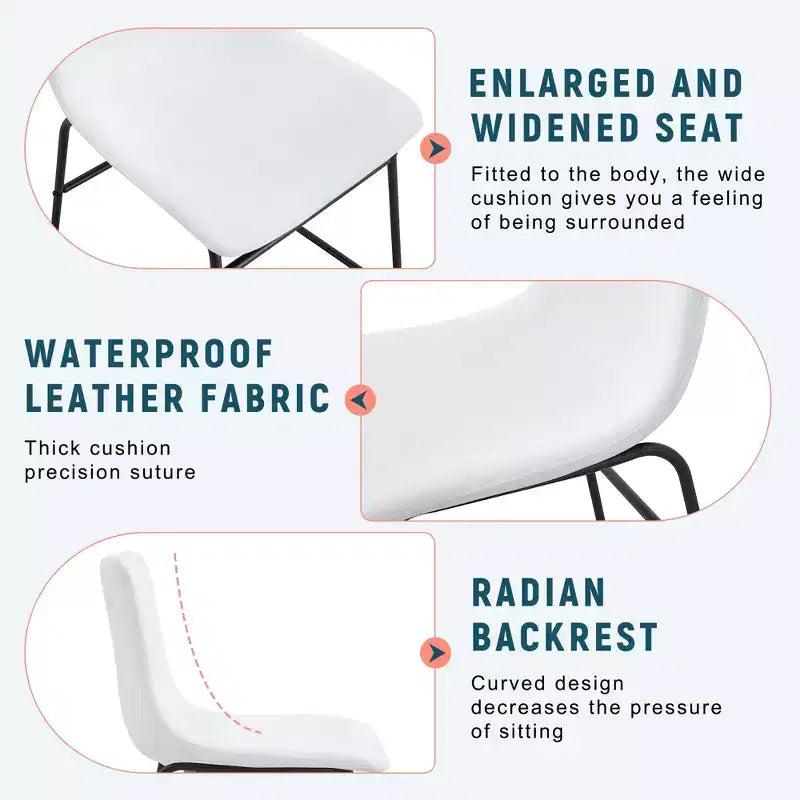 Lot de 4 chaises en similicuir PU, chaises industrielles modernes pour cuisine, salle à manger, salon, blanc