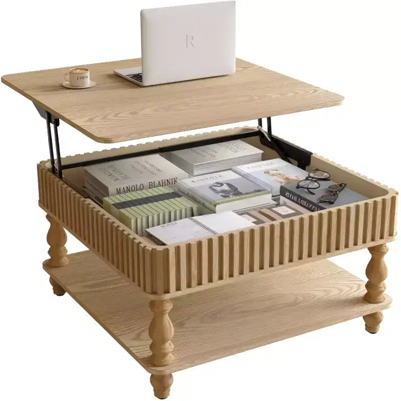 31.5 Modern Lift-Top Coffee Table with Storage, Retro Square Coffee Table with Solid Wood Legs, Stylish End Table for Living Room