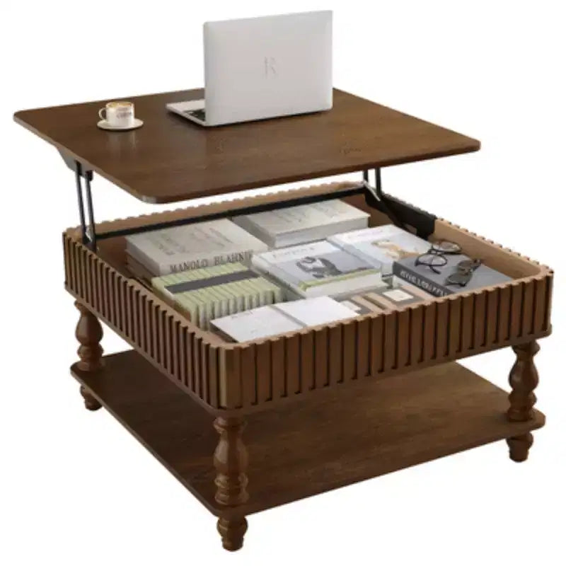 31.5 Modern Lift-Top Coffee Table with Storage, Retro Square Coffee Table with Solid Wood Legs, Stylish End Table for Living Room