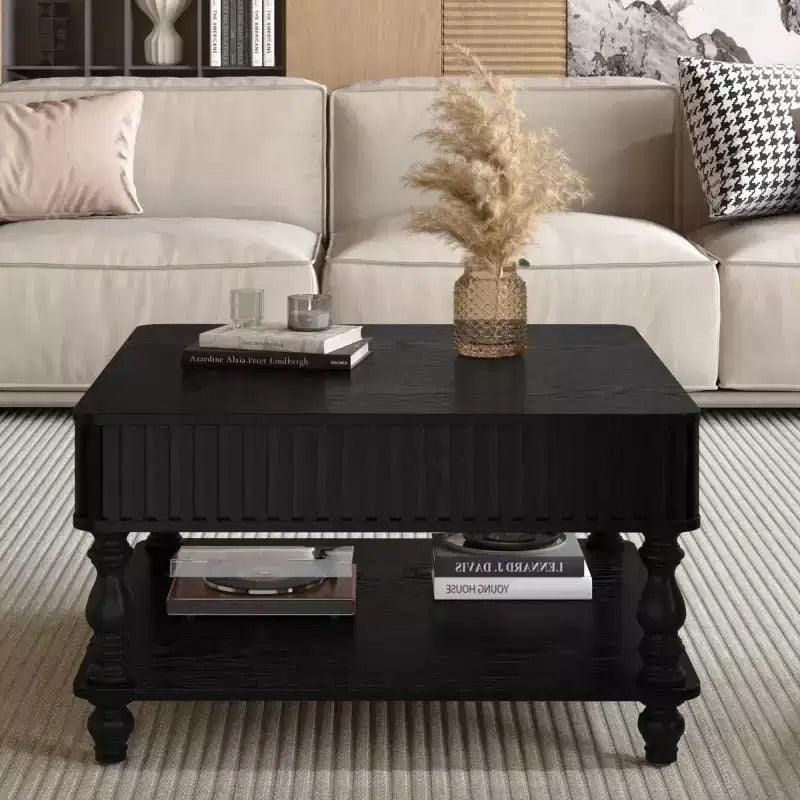 31.5 Modern Lift-Top Coffee Table with Storage, Retro Square Coffee Table with Solid Wood Legs, Stylish End Table for Living Room