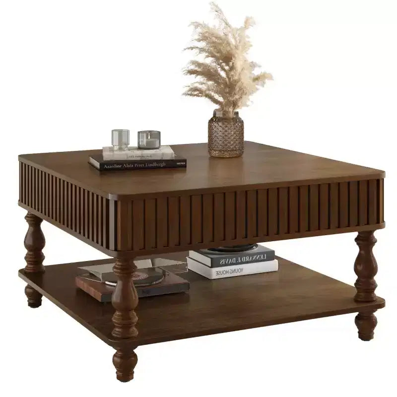 31.5 Modern Lift-Top Coffee Table with Storage, Retro Square Coffee Table with Solid Wood Legs, Stylish End Table for Living Room