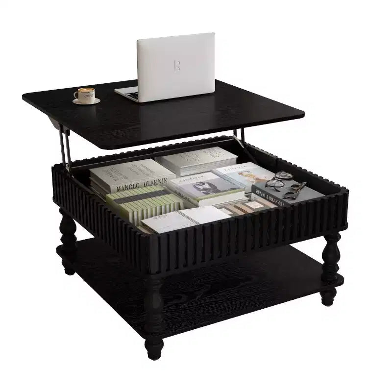 31.5 Modern Lift-Top Coffee Table with Storage, Retro Square Coffee Table with Solid Wood Legs, Stylish End Table for Living Room