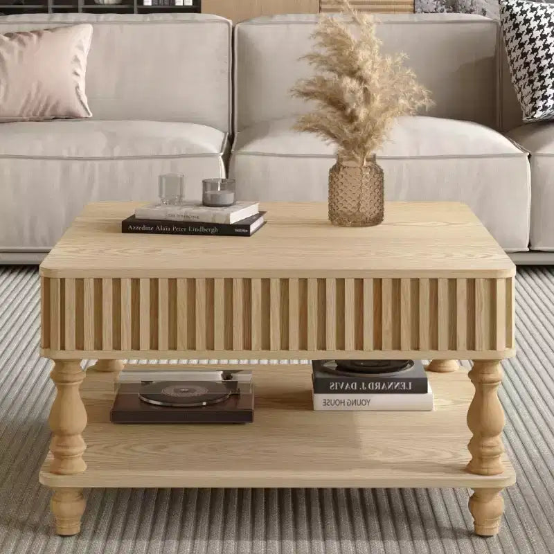 31.5 Modern Lift-Top Coffee Table with Storage, Retro Square Coffee Table with Solid Wood Legs, Stylish End Table for Living Room