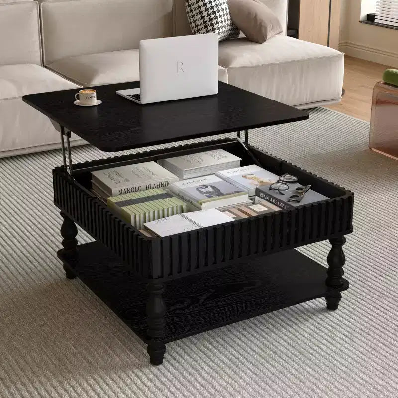 31.5 Modern Lift-Top Coffee Table with Storage, Retro Square Coffee Table with Solid Wood Legs, Stylish End Table for Living Room-Panipeachy
