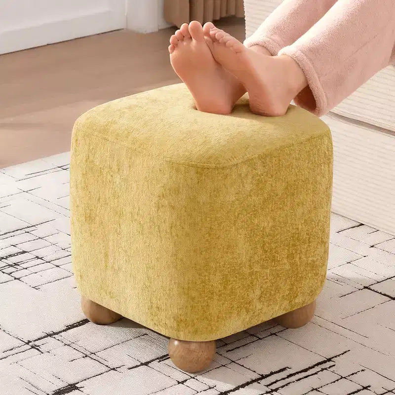 Pouffe carré avec cadre en bois d'acacia massif, repose-pieds cube rembourré en chenille (227 kg), petit pouf de salon et de chambre.