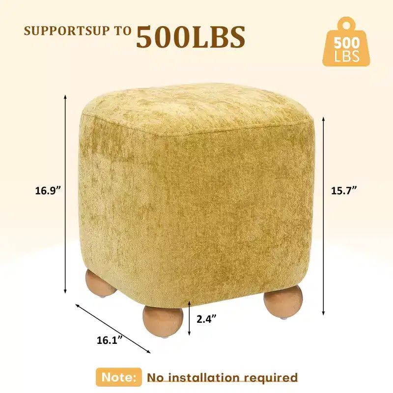 Pouffe carré avec cadre en bois d'acacia massif, repose-pieds cube rembourré en chenille (227 kg), petit pouf de salon et de chambre.