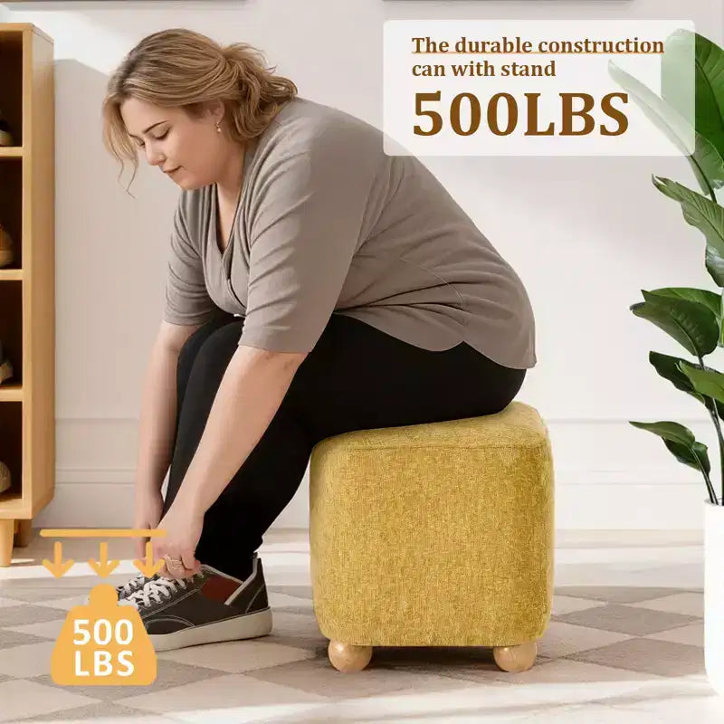 Pouffe carré avec cadre en bois d'acacia massif, repose-pieds cube rembourré en chenille (227 kg), petit pouf de salon et de chambre.