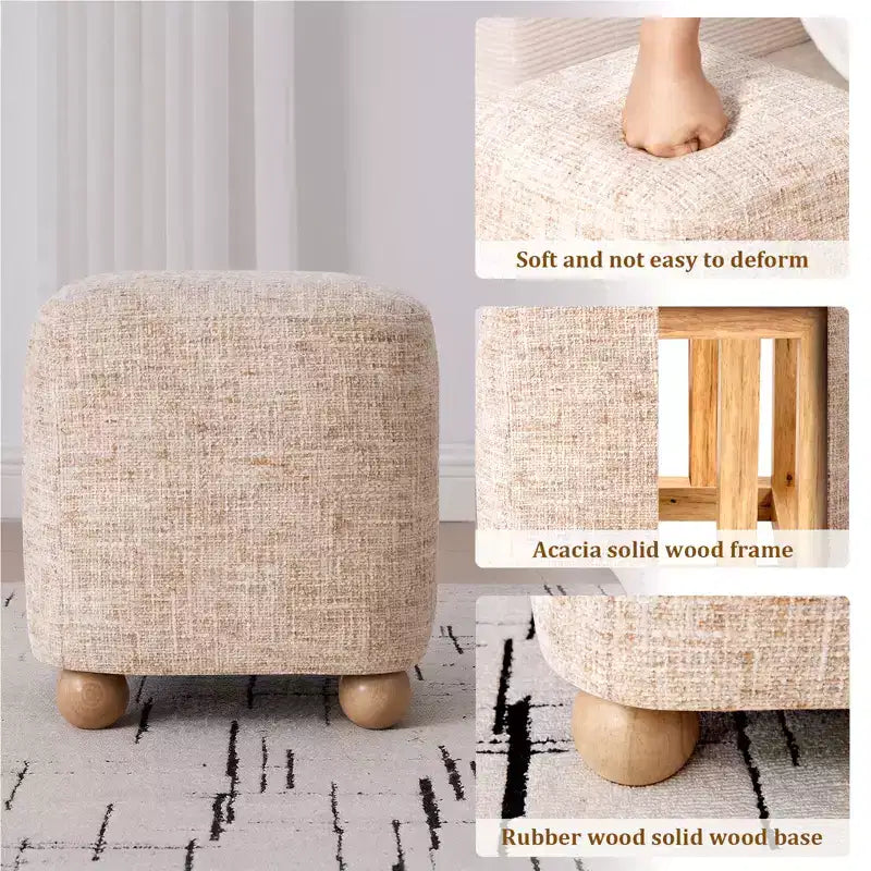 Pouffe carré avec cadre en bois d'acacia massif, repose-pieds cube rembourré en chenille (227 kg), petit pouf de salon et de chambre.