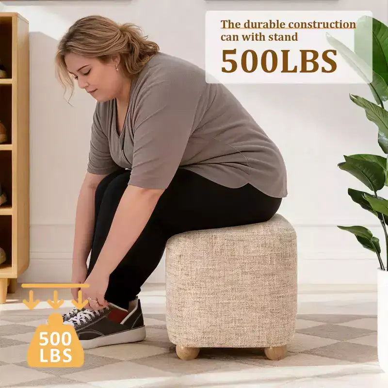 Pouffe carré avec cadre en bois d'acacia massif, repose-pieds cube rembourré en chenille (227 kg), petit pouf de salon et de chambre.